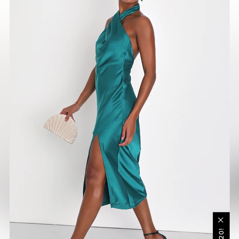 Lulus Beyond Classy Teal Green Satin Halter Midi Dress